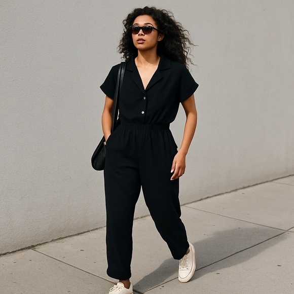 NWOT Monk & Lou Black Button-Front Jumpsuit M - Picture 1 of 11